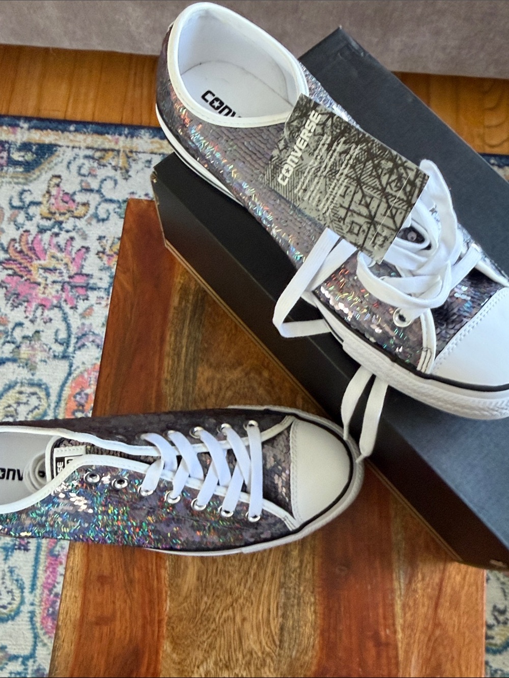 Converse Low Top Sequin Sneakers - Iridescent Black/White - Picture 9 of 10